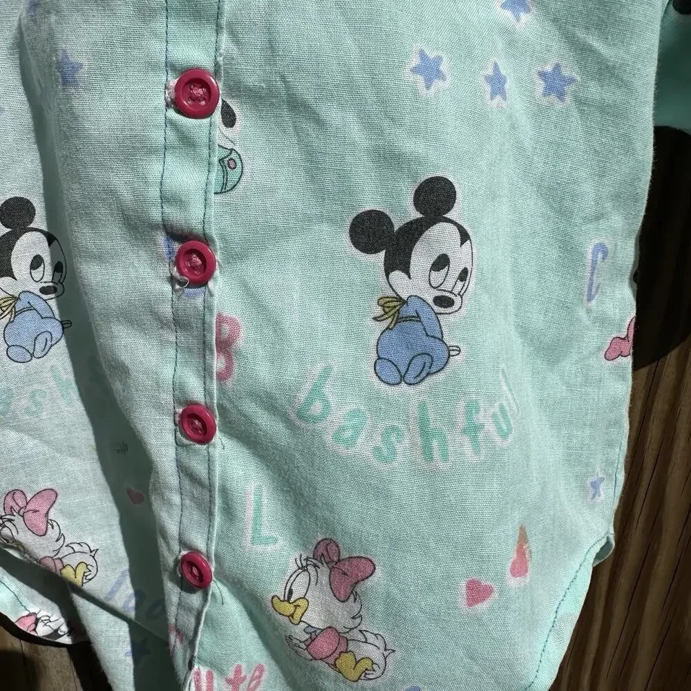 Vintage Disney Babies Mickey Mouse Pluto Plaid Button Down Shirt‎ Size 4T